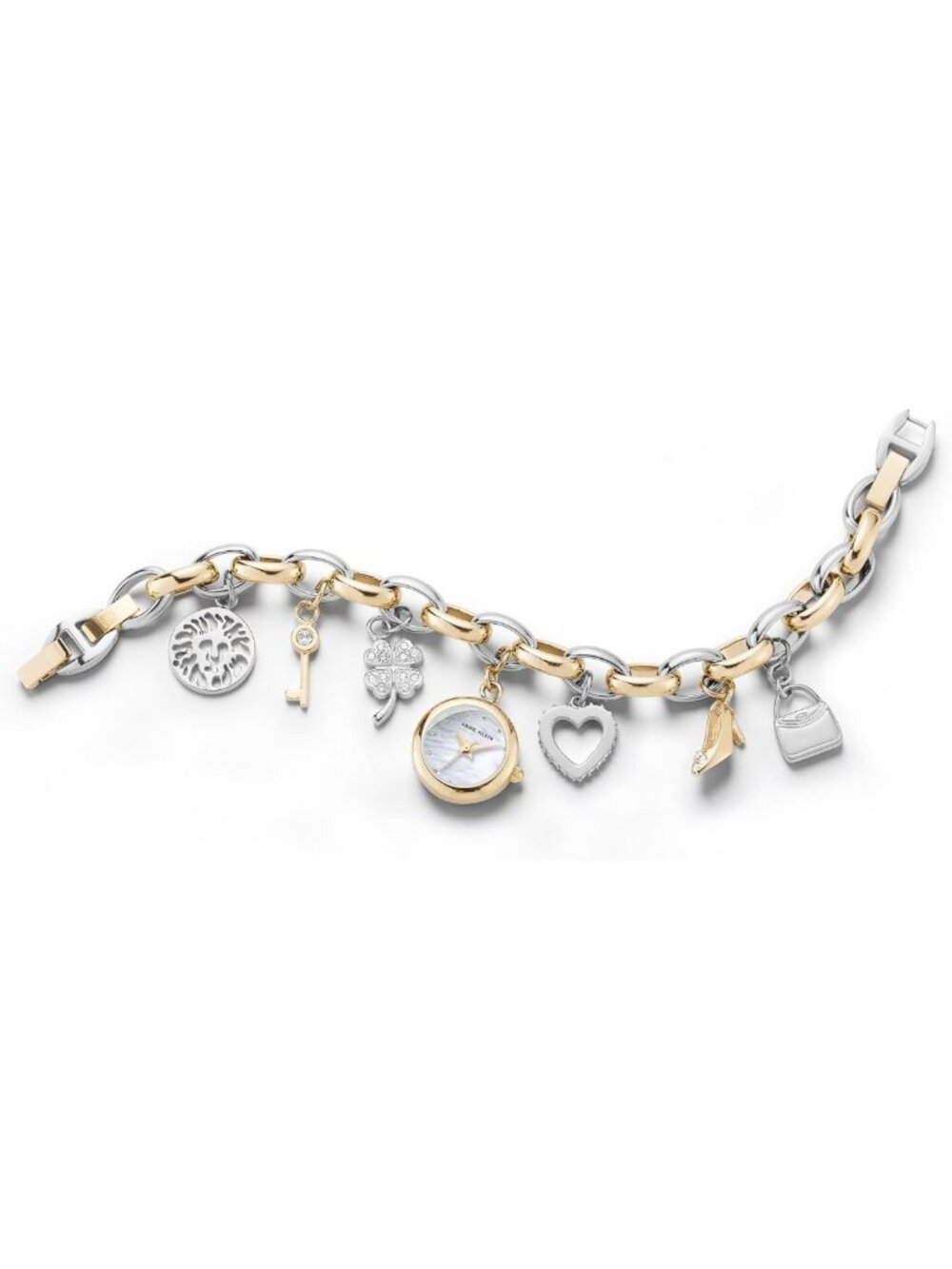 Elegant Gold-Tone Charm Bracelet Watch with Crystal Accents for Women, Stylish